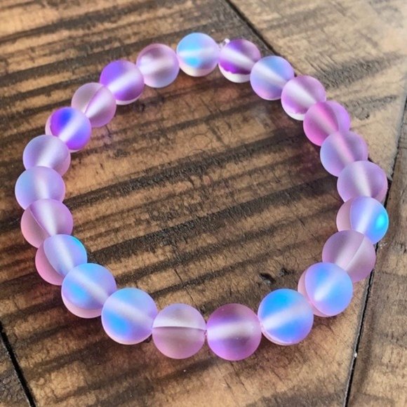 8mm Mystic Glass Bead Stretch Bracelet - Picture 2 of 4